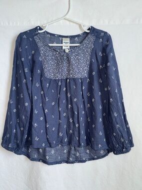 OshKosh B'gosh Navy Blue Floral Yoke Peasant Top